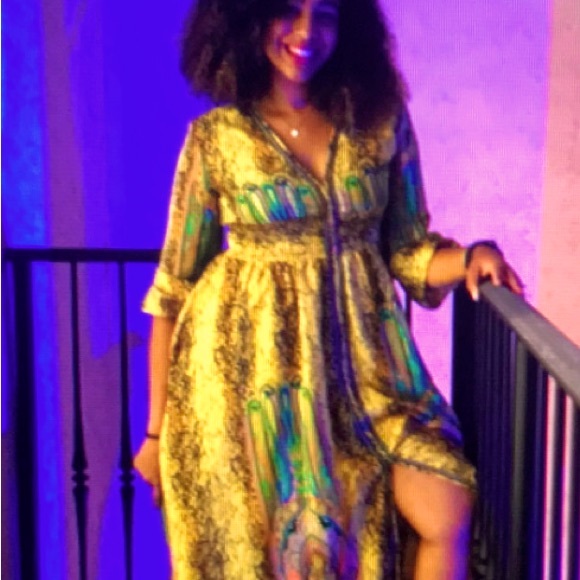 Yellow print sexy and elegant boho dress - Picture 4 of 4
